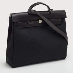 مملوكة مسبقًا Hermes Herbag 39 Black Toile Canvas and Vache Hunter Top Handle Bag