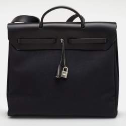 مملوكة مسبقًا Hermes Herbag 39 Black Toile Canvas and Vache Hunter Top Handle Bag