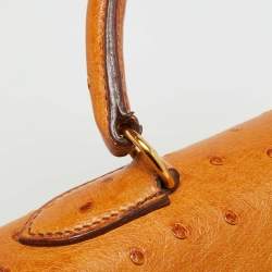 Pre Owned Hermes Kelly Sellier 28 Gold Finish Natural Ostrich Top Handle Bag