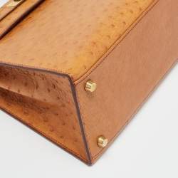 Pre Owned Hermes Kelly Sellier 28 Gold Finish Natural Ostrich Top Handle Bag