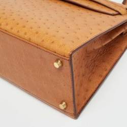Pre Owned Hermes Kelly Sellier 28 Gold Finish Natural Ostrich Top Handle Bag