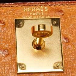 Pre Owned Hermes Kelly Sellier 28 Gold Finish Natural Ostrich Top Handle Bag