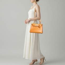 Pre Owned Hermes Kelly Sellier 28 Gold Finish Natural Ostrich Top Handle Bag