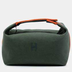 Pre Owned Hermes Blue Green Large Toile Bride A Brac Case