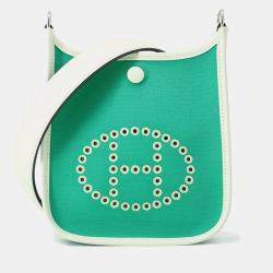 Pre Owned Hermes Neo Evelyne Menthe/Blue Azteque/Vert Fizz Toile Officier Swift Leather TPM