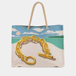 مملوكة مسبقًا Hermes Escale  La Plage Beach Bag Gold/Multicolor Toile H