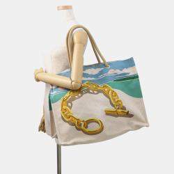 مملوكة مسبقًا Hermes Escale  La Plage Beach Bag Gold/Multicolor Toile H
