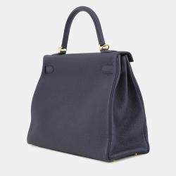 مملوكة مسبقًا Hermes Kelly Retourne Blue Nuit Togo Leather Size 32