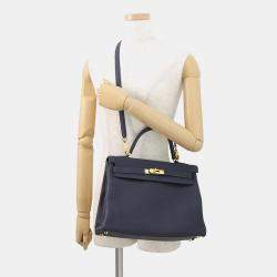 مملوكة مسبقًا Hermes Kelly Retourne Blue Nuit Togo Leather Size 32