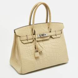 Pre Owned Hermès Birkin 30 Palladium Finish Trench Matte Alligator Mississippiensis Tote