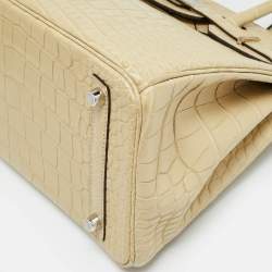 Pre Owned Hermès Birkin 30 Palladium Finish Trench Matte Alligator Mississippiensis Tote