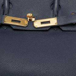 Pre Owned Hermès Birkin 30 Gold Finish Bleu Nuit Togo Leather Tote