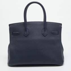 Pre Owned Hermès Birkin 30 Gold Finish Bleu Nuit Togo Leather Tote