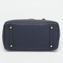 Pre Owned Hermès Birkin 30 Gold Finish Bleu Nuit Togo Leather Tote