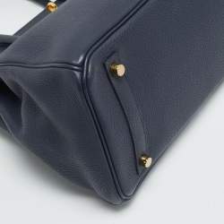 Pre Owned Hermès Birkin 30 Gold Finish Bleu Nuit Togo Leather Tote