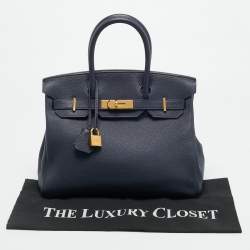 Pre Owned Hermès Birkin 30 Gold Finish Bleu Nuit Togo Leather Tote