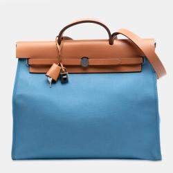 Pre Owned Hermes Blue, Brown Toile Herbag Zip 39