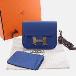 Pre Owned Hermes Blue Evercolor Constance Slim Wallet