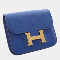 Pre Owned Hermes Blue Evercolor Constance Slim Wallet