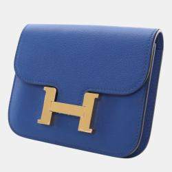 Pre Owned Hermes Blue Evercolor Constance Slim Wallet
