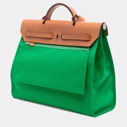 مملوكة مسبقًا Hermes Brown Green Toile Herbag Zip 31