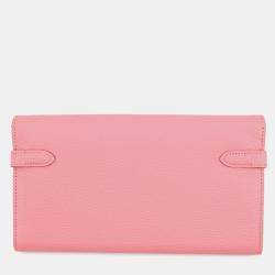 Pre Owned محفظة هيرمس كيلي طويلة جلد مايزور ماعز وردي كونفيتي