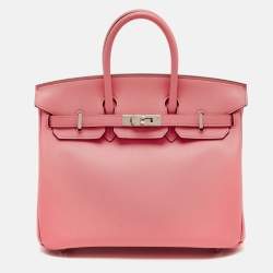 مملوكة مسبقًا Hermes Birkin 25 Palladium Finish Rose Azalee Swift Leather Tote