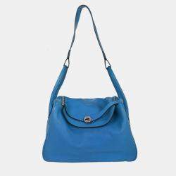 Pre Owned Hermes Blue Zanzibar Evercolor Lindy 34 Shoulder Bag