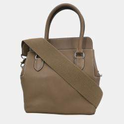 Pre Owned Hermes Etoupe Gray Veau Evercalf Toolbox 26 2way Handbag