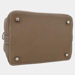 Pre Owned Hermes Etoupe Gray Veau Evercalf Toolbox 26 2way Handbag