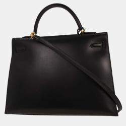 Pre Owned Hermes Black Box Calf Kelly 35 Sellier 2way Handbag
