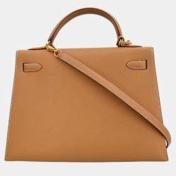 مملوكة مسبقًا Hermes Natural Courchevel Kelly 32 Sellier 2way Handbag