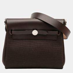 Pre Owned Hermes Brown Military Toile and Vache Hunter Herbag Zip 20