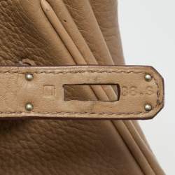 Pre Owned Hermes Birkin 35 Palladium Finish Tabac Camel Taurillon Clemence Leather Tote