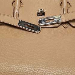 Pre Owned Hermes Birkin 35 Palladium Finish Tabac Camel Taurillon Clemence Leather Tote