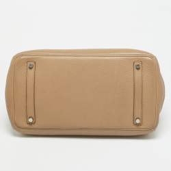 Pre Owned Hermes Birkin 35 Palladium Finish Tabac Camel Taurillon Clemence Leather Tote