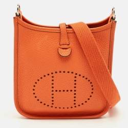 Pre Owned Hermes Evelyne Amazone TPM Orange/Craie Taurillon Clemence Leather Crossbody Bag