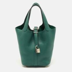 Pre Owned Hermes Picotin Lock 18 Vert Vertigo Taurillon Clemence Leather Tote
