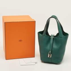 Pre Owned Hermes Picotin Lock 18 Vert Vertigo Taurillon Clemence Leather Tote