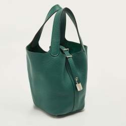 Pre Owned Hermes Picotin Lock 18 Vert Vertigo Taurillon Clemence Leather Tote