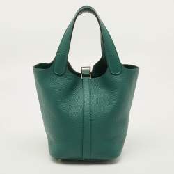 Pre Owned Hermes Picotin Lock 18 Vert Vertigo Taurillon Clemence Leather Tote