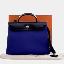 Pre Owned Hermes Blue Toile Herbag Zip 31