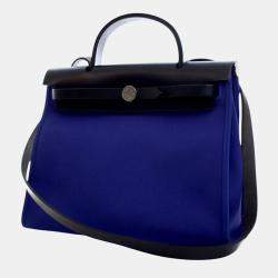 Pre Owned Hermes Blue Toile Herbag Zip 31