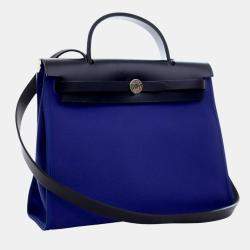 Pre Owned Hermes Blue Toile Herbag Zip 31