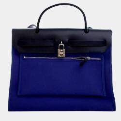 Pre Owned Hermes Blue Toile Herbag Zip 31