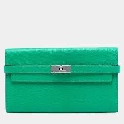 Pre Owned محفظة هيرمس كيلي لونج جلد شيفر أخضر ميسور