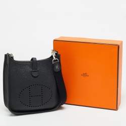 Pre Owned Hermes Evelyne TPM Noir Taurillon Clemence Leather Crossbody Bag