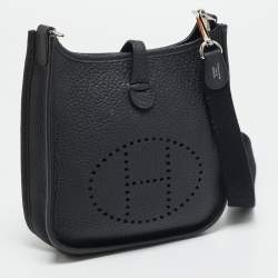 Pre Owned Hermes Evelyne TPM Noir Taurillon Clemence Leather Crossbody Bag