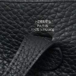 Pre Owned Hermes Evelyne TPM Noir Taurillon Clemence Leather Crossbody Bag