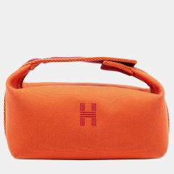 Pre Owned Hermes Orange Red Small Toile Bride A Brac Case